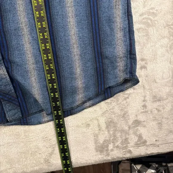 Wrangler Blue Plaid Striped Flannel Peral Snap Long-sleeve Shirt Size XXL - Picture 6 of 6